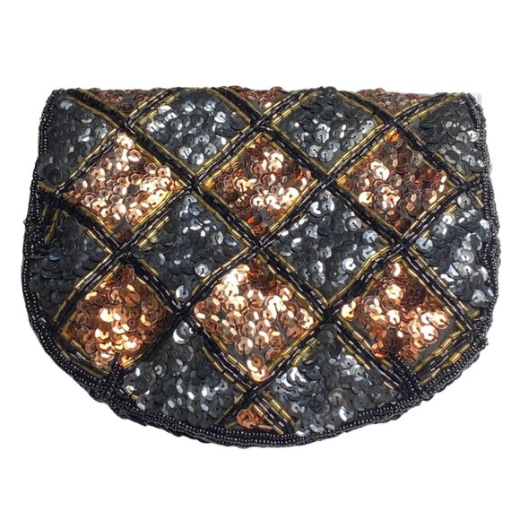 Black and copper sequin clutch purse - Picture 2 of 7